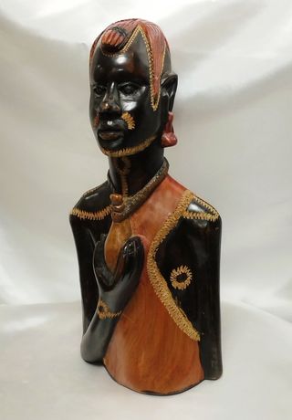 Busto uomo masai in legno a mano - Africa Kenya