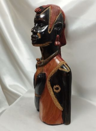 Busto uomo masai in legno a mano - Africa Kenya