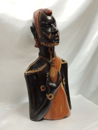 Busto uomo masai in legno a mano - Africa Kenya