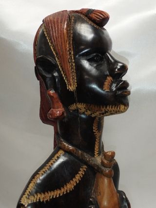 Busto uomo masai in legno a mano - Africa Kenya