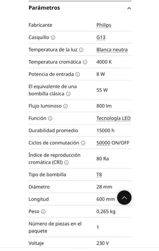 florecente LED Philips 60cm 8W 4000K 5€ la unidad