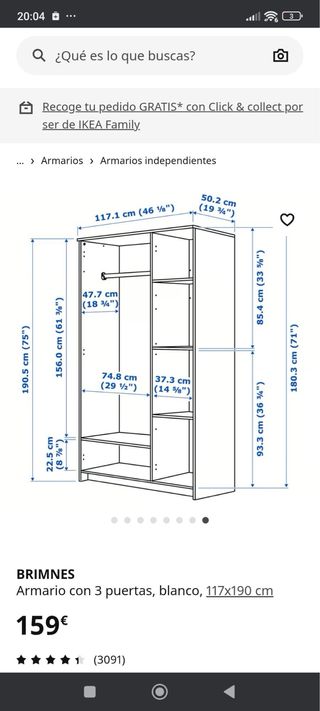Armario BRIMNES 3 puertas blanco