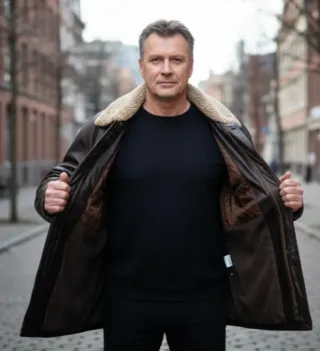 Chaquetón XXL cuero auténtico y piel de oveja