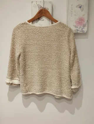 Chaqueta punto mujer beige/blanco