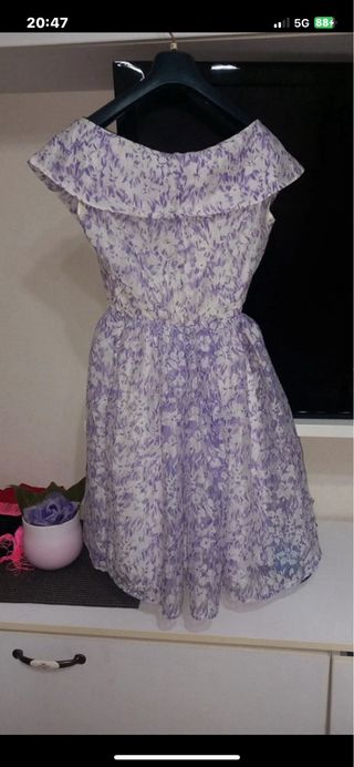 Vestito organza bianco e lilla