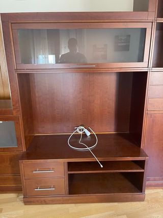 Mueble de salón completo madera y cristal