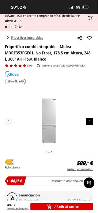 Nevera integrable Indesit INC18 T311 585€ a 299€
