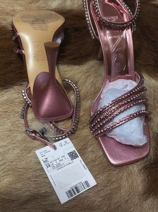 Sandalias Mango Tacon Brillantes Rosa Talla 38