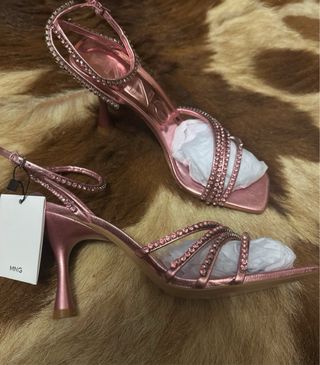 Sandalias Mango Tacon Brillantes Rosa Talla 38
