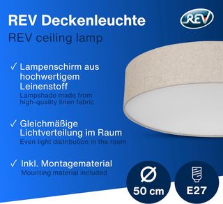 Lámpara Techo Lino Beige 50x10cm