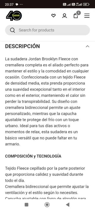 Jordan Brooklyn Fleece Talla S