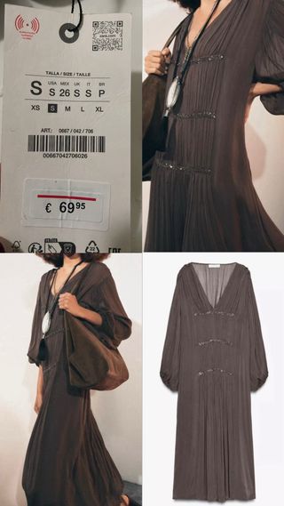 Vestido Zara gasa marrón