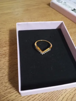 Anillo V Plata y Oro con Circonitas