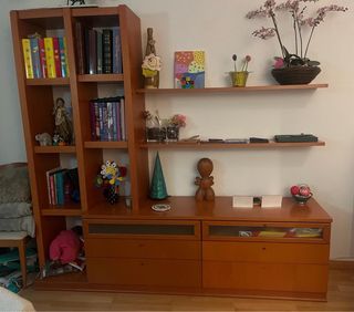 Mueble de salón madera y cristal