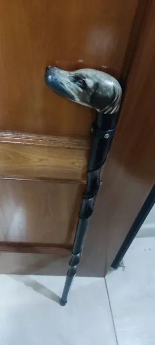 Bastón de madera con cabeza de perro