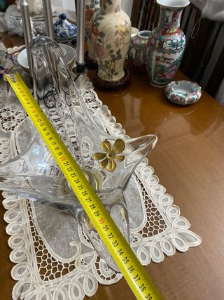 Centro de mesa cristal y latón antiguo