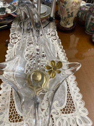 Centro de mesa cristal y latón antiguo