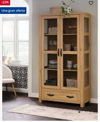 Vitrina JYSK Roble 2 Puertas + 1 Cajón Roble Claro