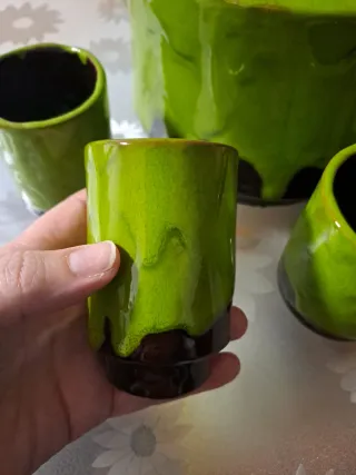 Juego de té cerámica verde lima y marrón