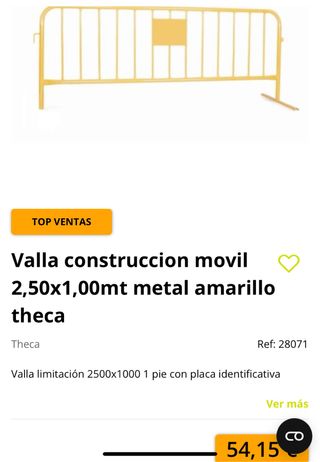 Valla móvil construcción 2,50m metal amarillo