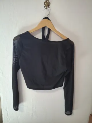 Top negro Shein cruzado manga larga malla talla L