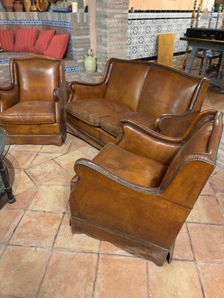 1 Sofá y 2 sillones de cuero vintage mid century