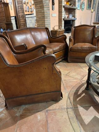 1 Sofá y 2 sillones de cuero vintage mid century