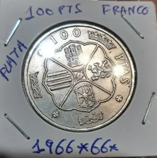 Moneda 100 Ptas Franco 1966 Plata