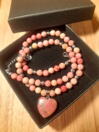 Collar Rodonita Corazón Plata