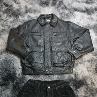 Leather Bomber Jacket Y2K Classic Style Cropped