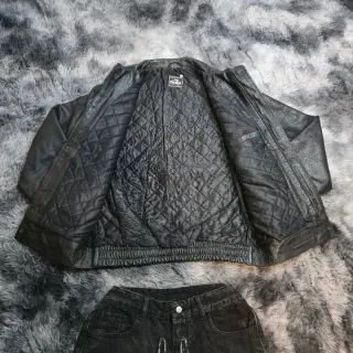 Leather Bomber Jacket Y2K Classic Style Cropped