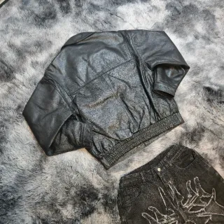 Leather Bomber Jacket Y2K Classic Style Cropped