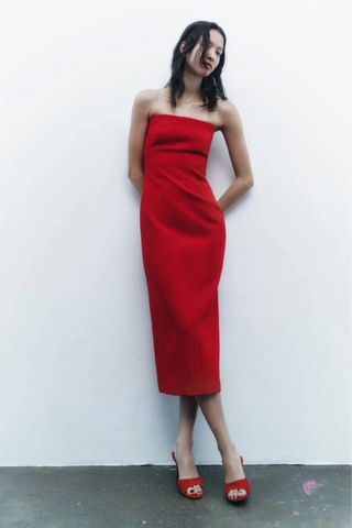 Vestido Midi Rojo Zara New with tags