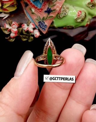 Anillo Jadeíta Natural Diamantes Marquise