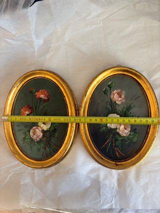 2 Cuadros Ovalados Flores Dorados
