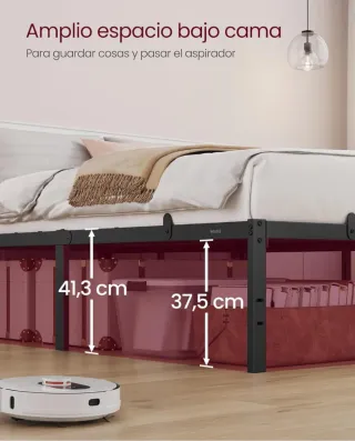 VASAGLE Marco Cama Matrimonio Metal Negro