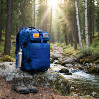 Mochila Táctica Militar 50L Azul + 2 Parches