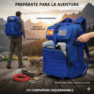 Mochila Táctica Militar 50L Azul + 2 Parches
