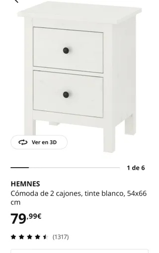 Cómoda blanca 2 cajones madera Hemnes