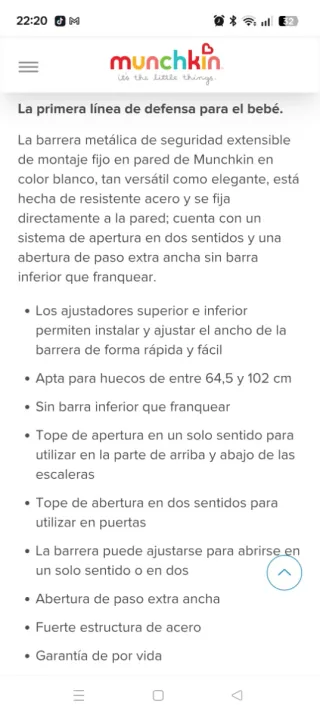 Barrera seguridad Munchkin extensible metal