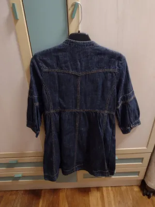 Vestido vaquero Blanco manga francesa