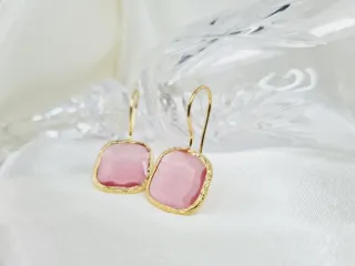 Pendientes Cuadrados Rosa y Oro