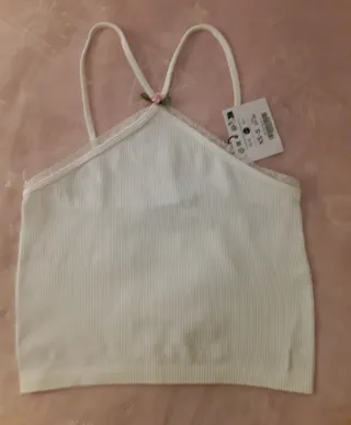 Crop top Bershka blanco con encaje talla XS-S