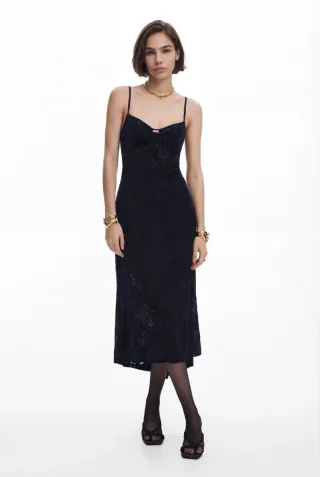 Vestido lencero midi negro Desigual