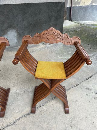 Coppia Sedie Savonarola Vintage Legno Velluto