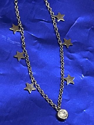 Cadena plateada con estrellas y circonitas