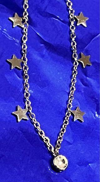 Cadena plateada con estrellas y circonitas