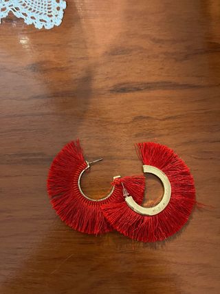 Pendientes Aro Rojos con Flecos Dorados