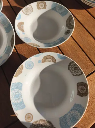 Vajilla 12 piezas mandalas azul y marrón