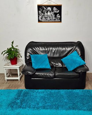 Sofá 2 Plazas Negro Piel